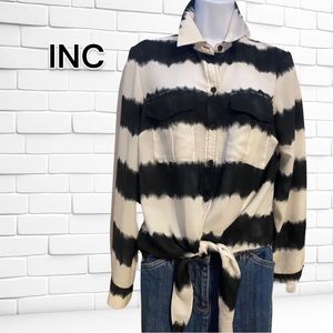 INC Black and White Tie Front Button Up Shirt/Top Size 6